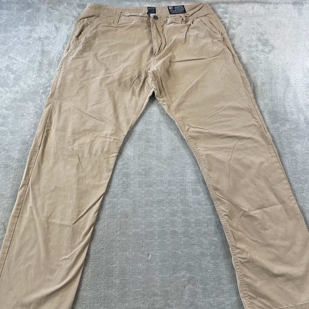 Kuhl Slax Pants Mens 38x32 Khaki Tan Stretch Hiking Light Camping Outdoor Casual